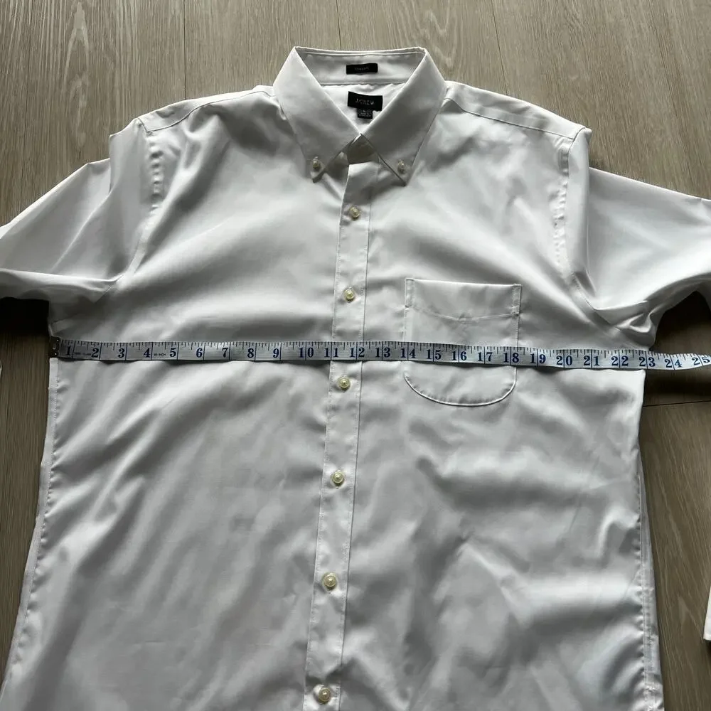 J Crew Bowery Wrinkle Free Dress Shirt With Button Down Collar Large White FLAW